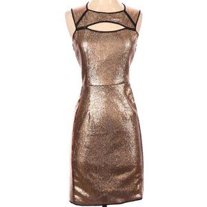BCBGMaxazria Sz 2 Gold Sequins Fitted Sleeveless Christmas New Year party dress